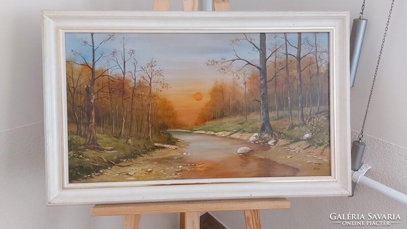 (K) Rónai Antal Alkony c. tájkép festménye  80x50 cm kerettel