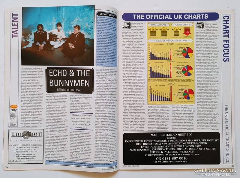 Music Week 1997/5/31 Sherly Crow Bunnymen Robbie Williams Sarah Brightman Friends Bon Jovi Quadropeh