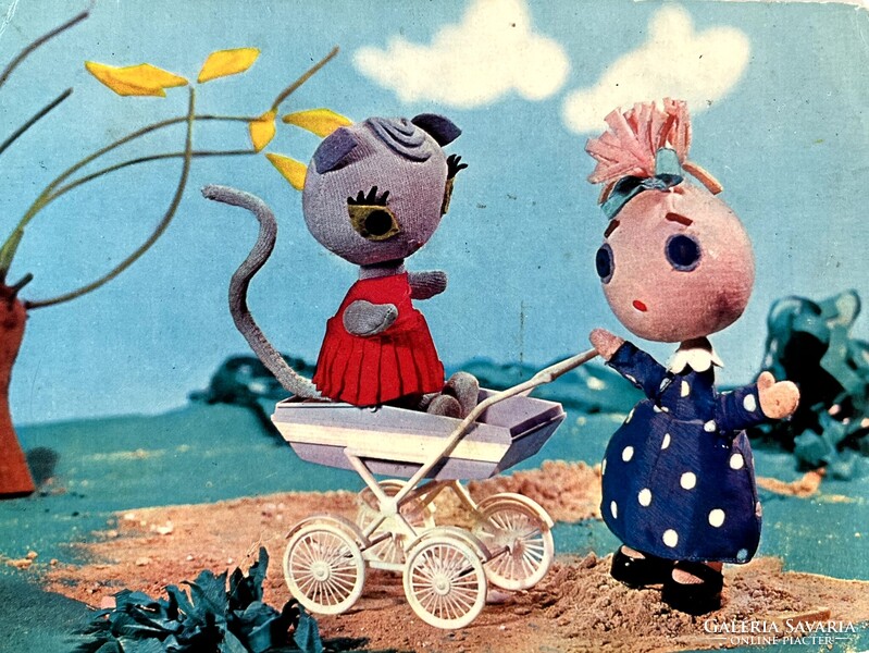 Régi, retro Böbe baba és Cicamica (Futrinka utca) mesefigurás képeslap - Bródy Vera, Lévai Sándor