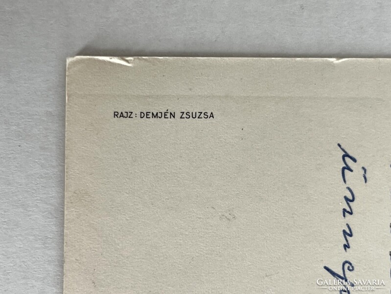 2db régi, retro grafikus, rajzos, nyuszis húsvéti képeslap - grafika: Boór Vera, Demjén Zsuzsa