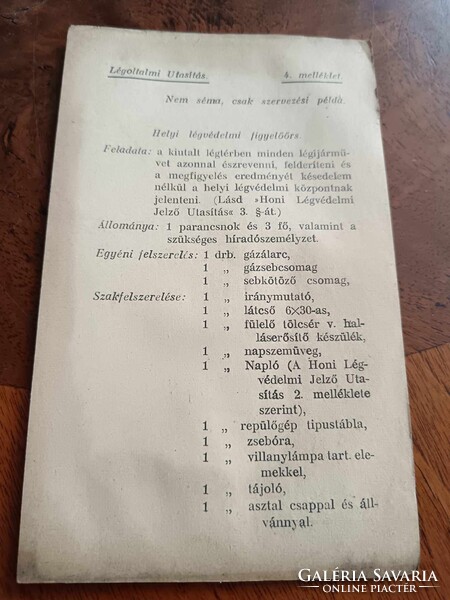 Légoltalmi utasítás 1936-ból, mellékletekkel, kiegészítésekkel, helyesbítésekkel, komplett ritka