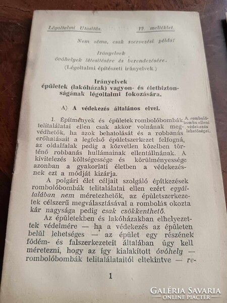 Légoltalmi utasítás 1936-ból, mellékletekkel, kiegészítésekkel, helyesbítésekkel, komplett ritka