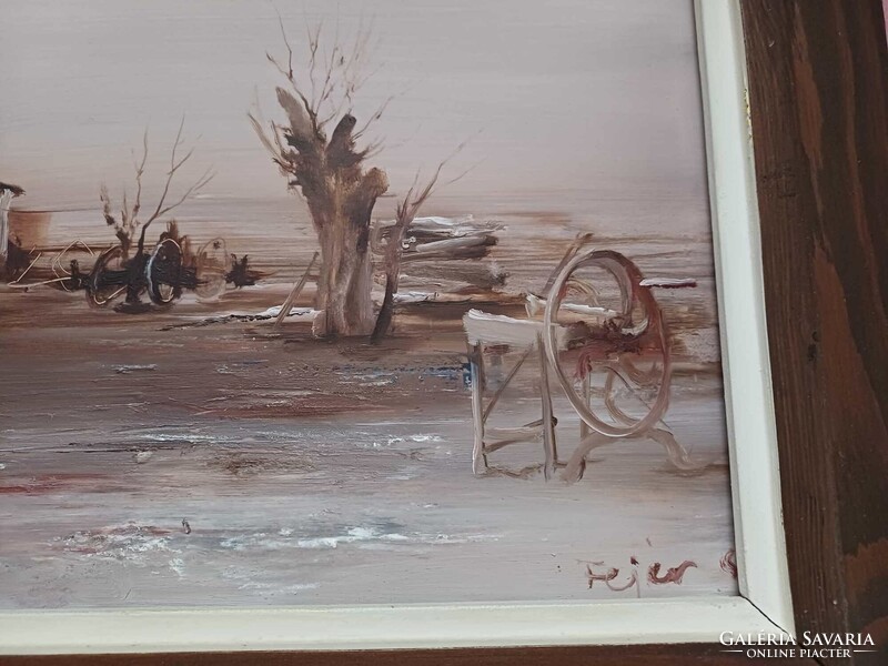 Fejér Csaba "Tanyavilág" 30 x 50 cm+keret Olajfestménye