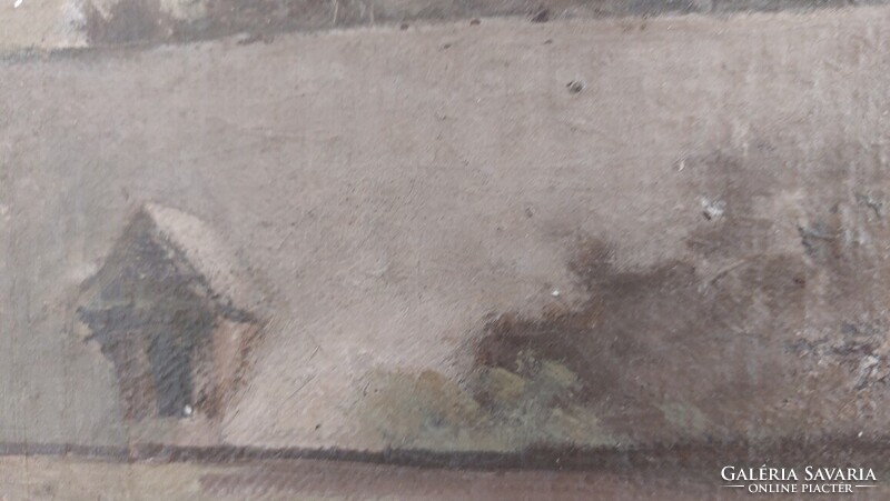 (K) Régi kis ház festmény (Benczúr Ida?)    50x45 cm kerettel