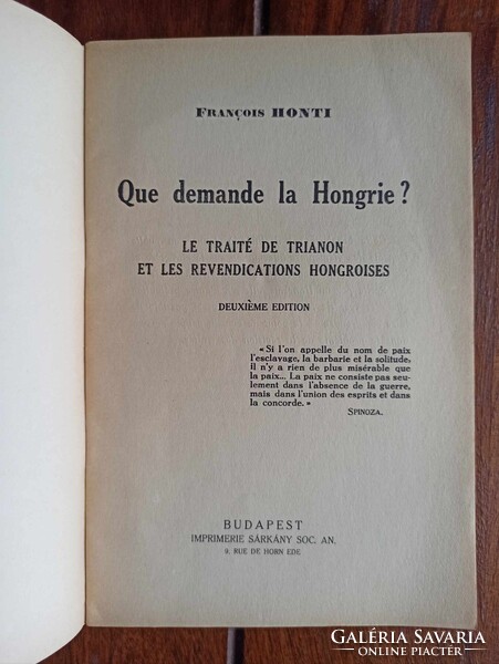 Ritka!!! Trianon téma. François Honti - Que demande la Hongrie? [1933]. Bp., 33 p.