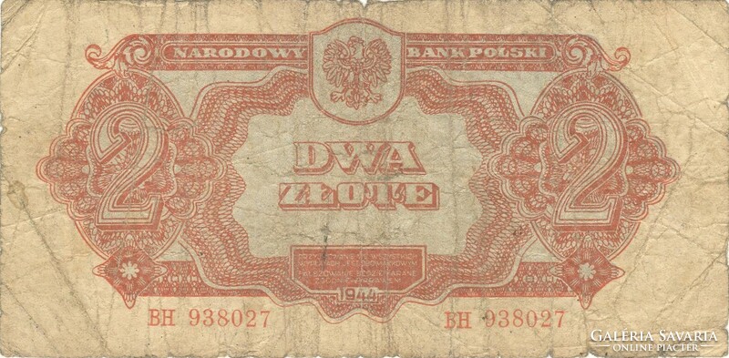 2 zloty zlote zlotych 1944 Lengyelország VH.