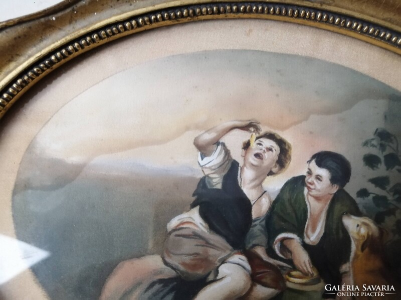 2 DB ANTIK SELYEMKÉP OVÁLIS KERETBEN