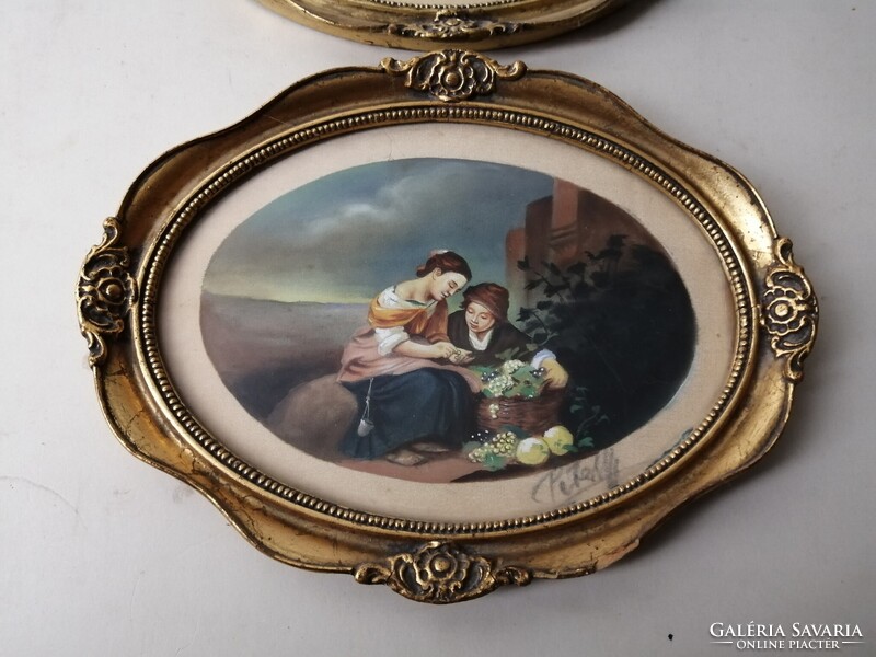 2 DB ANTIK SELYEMKÉP OVÁLIS KERETBEN