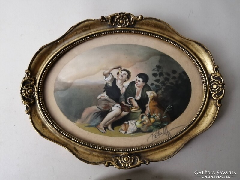 2 DB ANTIK SELYEMKÉP OVÁLIS KERETBEN