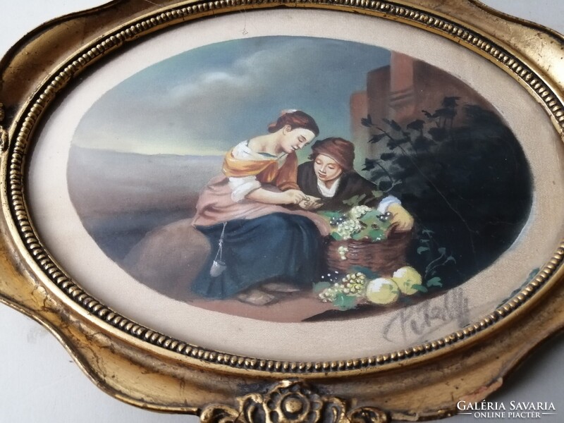 2 DB ANTIK SELYEMKÉP OVÁLIS KERETBEN
