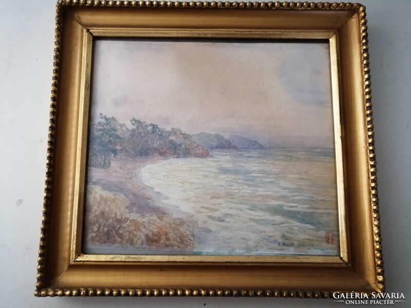 TENGERPARTI AKVARELL RUDLF BERNT (1844-1914) -NEK TULAJDONÍTVA