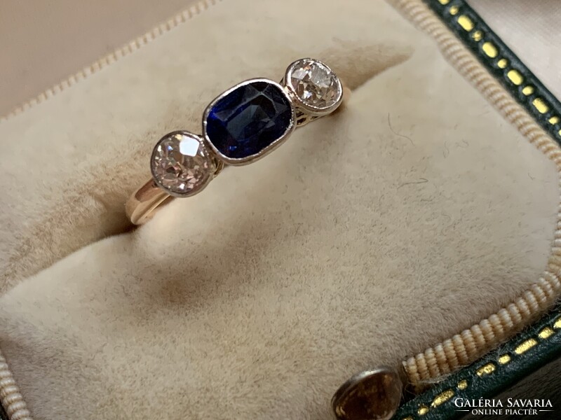 Antik arany gyűrű 0.40 ct gyémántokkal zafírral. Igazolással