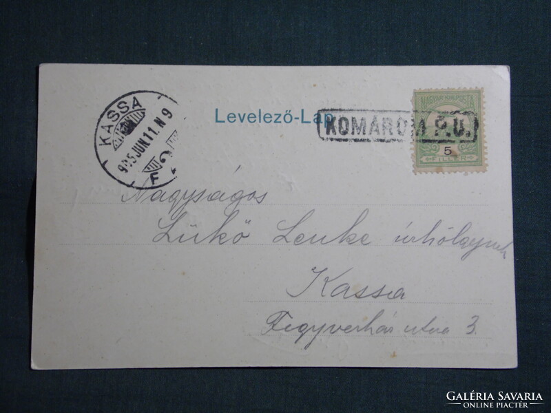 Képeslap,Komárom,Klapka tér,szobor látkép,részlet,Spitzer Sándor Komárom kiadás,1905-