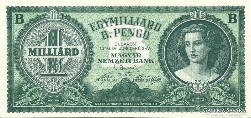1 egy milliárd egymilliárd B.-pengő aUNC
