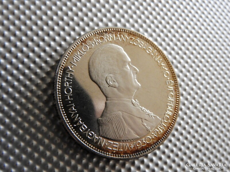 1930 jelöletlen Artex Horthy ezüst 5 Pengő UNC verdefényes PP csak 2000 db Ritka! R!