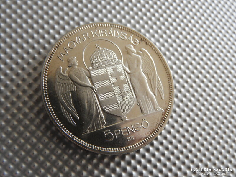 1930 jelöletlen Artex Horthy ezüst 5 Pengő UNC verdefényes PP csak 2000 db Ritka! R!
