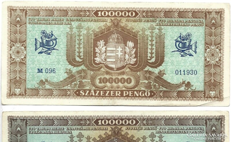 100000 százezer pengő 1945 Világos hátlap