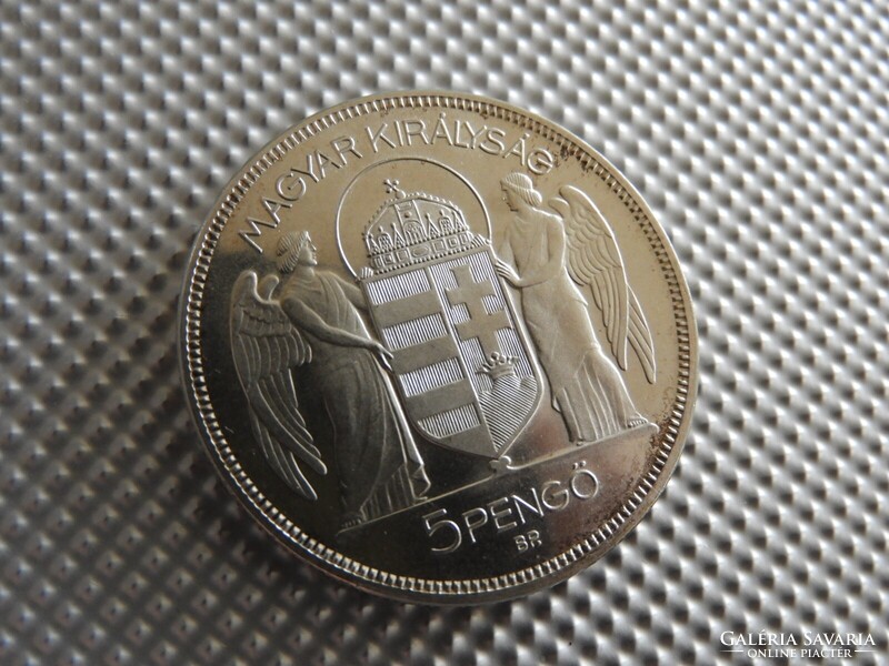 1930 jelöletlen Artex Horthy ezüst 5 Pengő UNC verdefényes PP csak 2000 db Ritka! R!