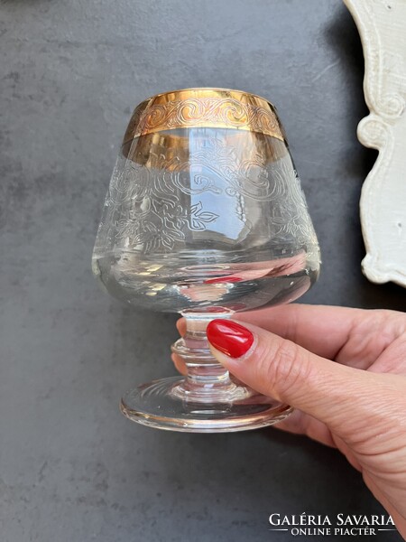 Murano Medici gold, 24 kr- os arany szélű csiszolt konyakos üveg kristály pohár készlet