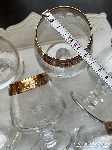 Murano Medici gold, 24 kr- os arany szélű csiszolt konyakos üveg kristály pohár készlet