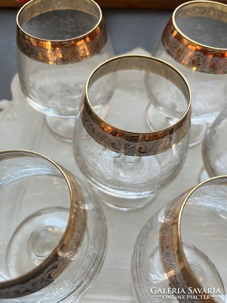 Murano Medici gold, 24 kr- os arany szélű csiszolt konyakos üveg kristály pohár készlet
