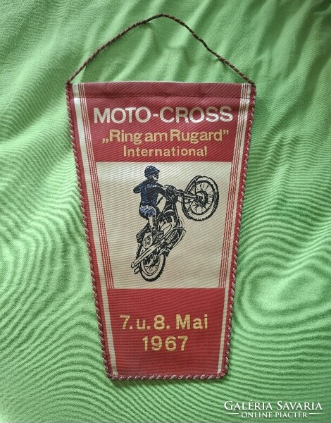 Német( Rugard) sport zászló, nemzetközi motocrossz versenyről, 1967-ből,  23 x 15, 5 cm