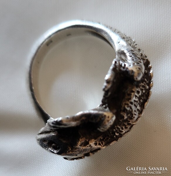 ÓRIÁS GEKKÓ GYÍK DIZÁJN JELZETT TÖMÖR EZÜST GYÜRŰ MOTOROS METAL ROCK ÉLES BELSŐ ÁTMÉRŐ : 19 MM