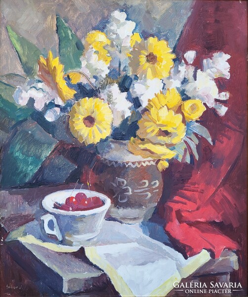 Gábor Jenő (1893 - 1968) Csendélet c. Képcsarnokos Festménye Eredeti Garanciával!