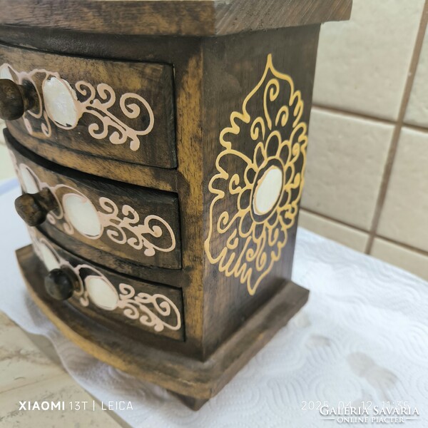 Retro fa ékszertartó szekrény, kis fiókos komód eladó! 25 x 15 x 23 cm