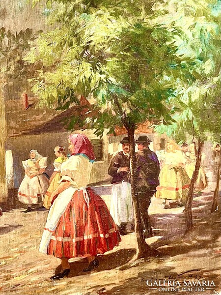 GYERTYÁNYI NÉMETH GYULA NAGYMÉRETÜ VIDÁM SZÍNES ÉLETKÉP 60x80cm