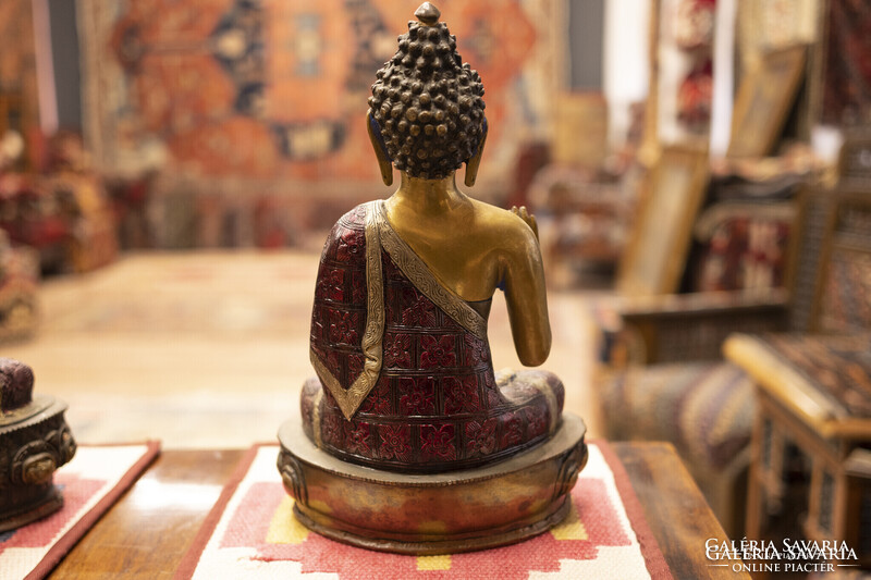 3 db antik bronz meditáló Buddha szobor - díszes, kézzel festett szett
