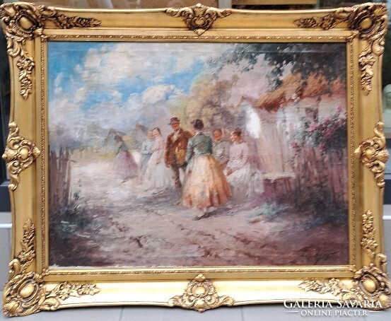 Ács Ágoston (1889-1947) : Beszélgetők, 60x80 cm.