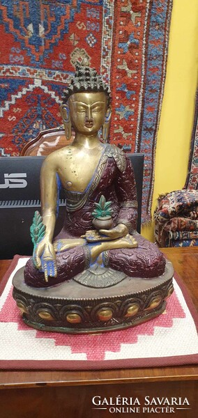 3 db antik bronz meditáló Buddha szobor - díszes, kézzel festett szett