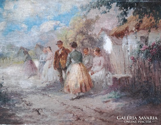 Ács Ágoston (1889-1947) : Beszélgetők, 60x80 cm.