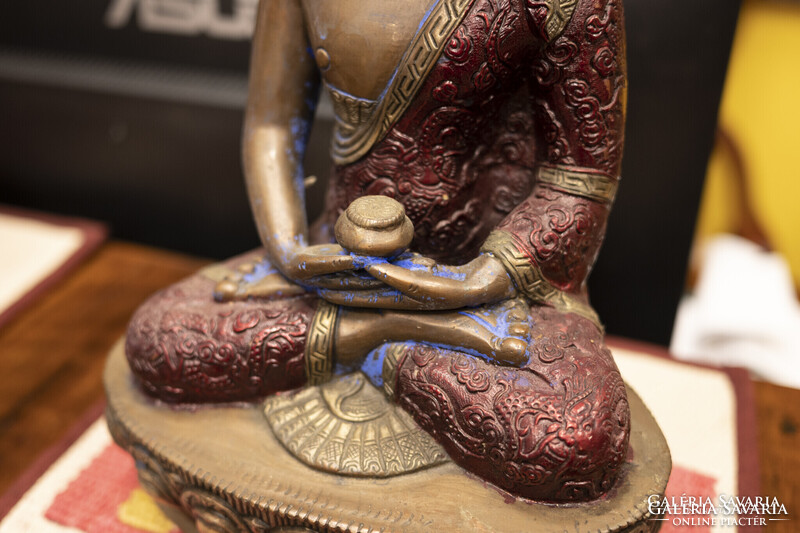 3 db antik bronz meditáló Buddha szobor - díszes, kézzel festett szett