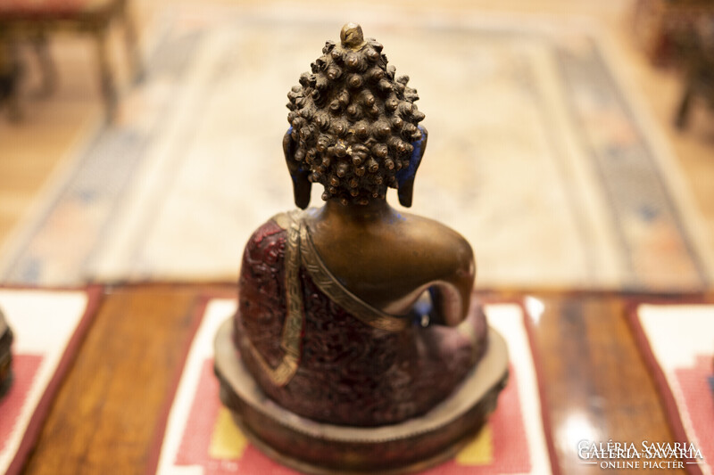 3 db antik bronz meditáló Buddha szobor - díszes, kézzel festett szett