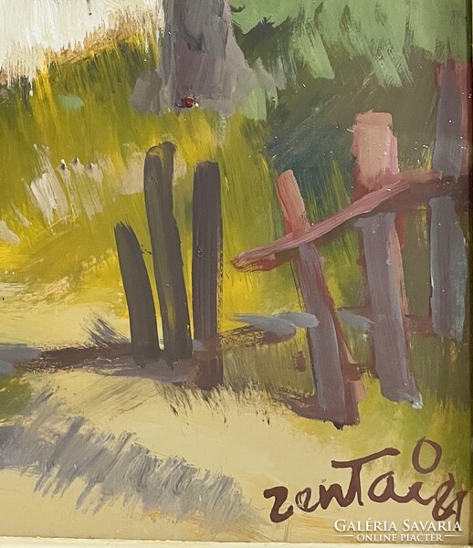 Eredetiségigazolással,számláva,Zentai Pál (1938-1987):Újul az élet, festmény 60 x 80 cm, olaj-farost