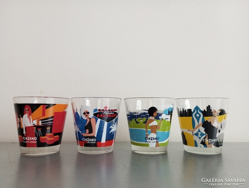 4x Cinzano street-art Milano Roma Miami Sydney design pohár 1990-es évek