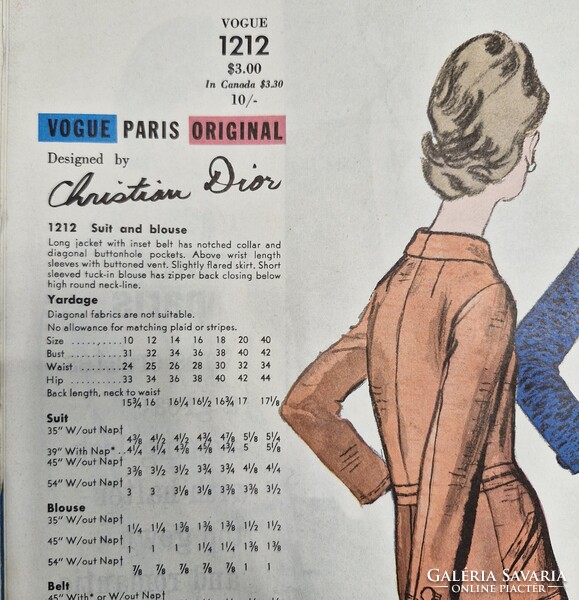 1963-as Vogue szabásminta könyv Christisn Dior, Patou, Nina Ricci, stb