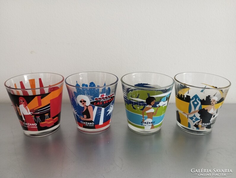 4x Cinzano street-art Milano Roma Miami Sydney design pohár 1990-es évek