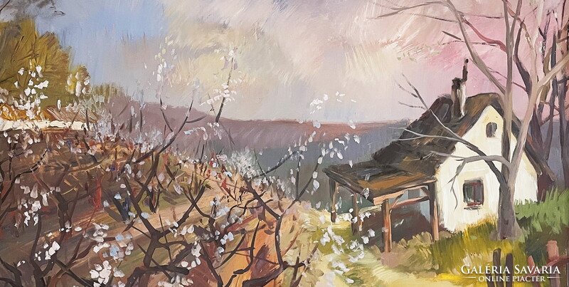 Eredetiségigazolással,számláva,Zentai Pál (1938-1987):Újul az élet, festmény 60 x 80 cm, olaj-farost