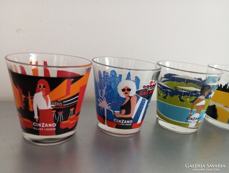 4x Cinzano street-art Milano Roma Miami Sydney design pohár 1990-es évek