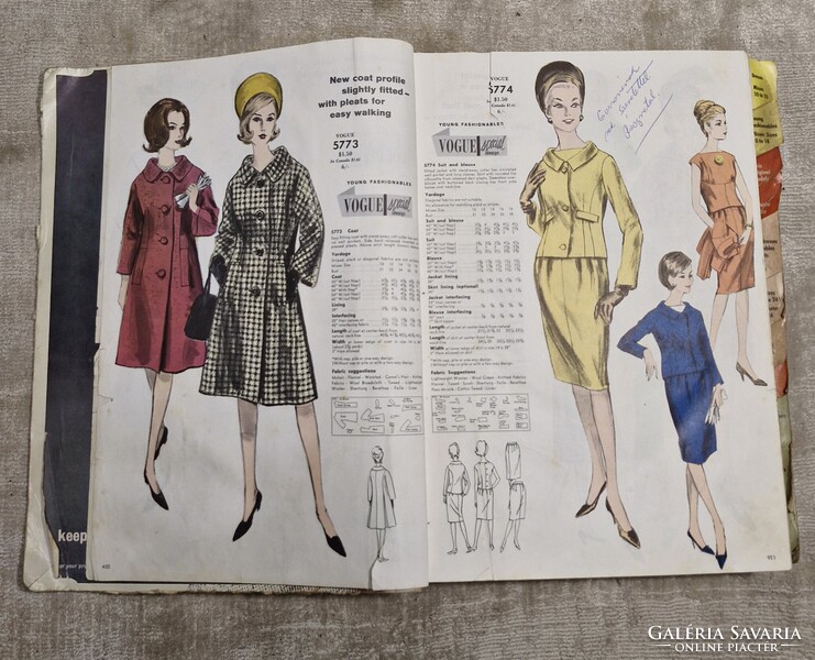 1963-as Vogue szabásminta könyv Christisn Dior, Patou, Nina Ricci, stb