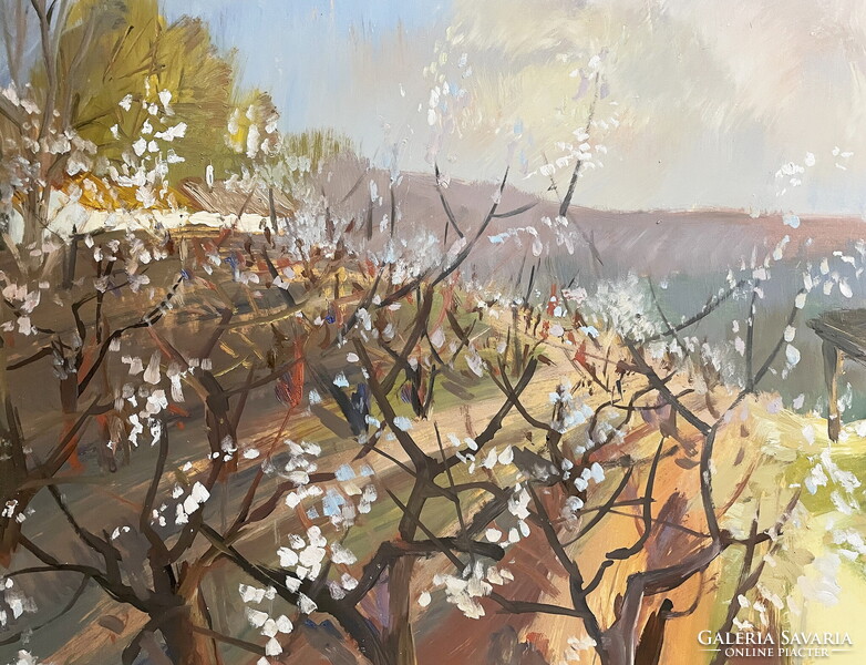Eredetiségigazolással,számláva,Zentai Pál (1938-1987):Újul az élet, festmény 60 x 80 cm, olaj-farost