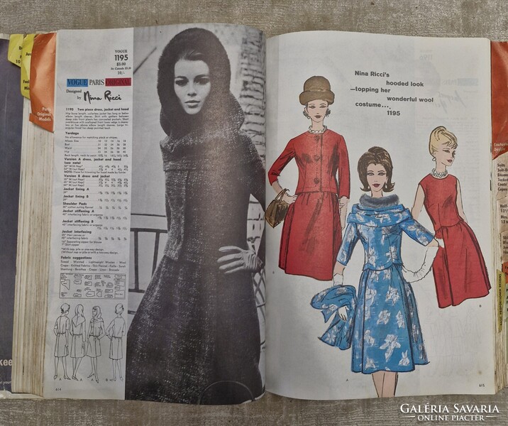 1963-as Vogue szabásminta könyv Christisn Dior, Patou, Nina Ricci, stb