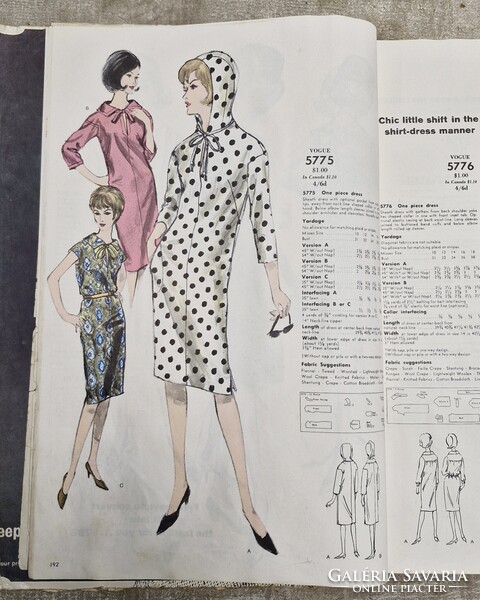 1963-as Vogue szabásminta könyv Christisn Dior, Patou, Nina Ricci, stb