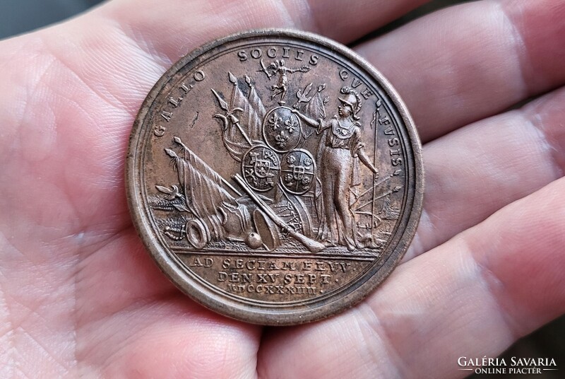 VI. Károly császár, bronz emlékérem 1734. Gyönyörű ritka gyűjtői darab.