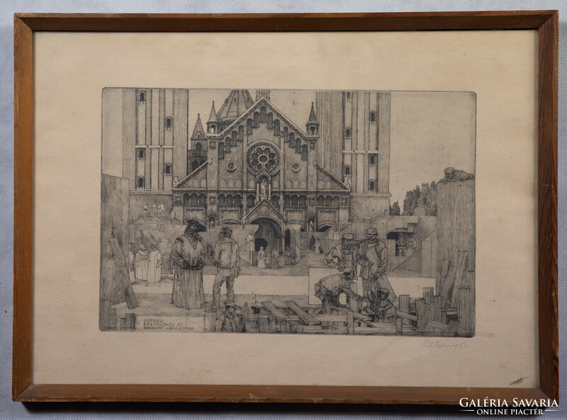 Rékassy Csaba: Szegedi készülődés az ünnepi játékokra rézkarc