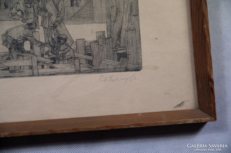 Rékassy Csaba: Szegedi készülődés az ünnepi játékokra rézkarc