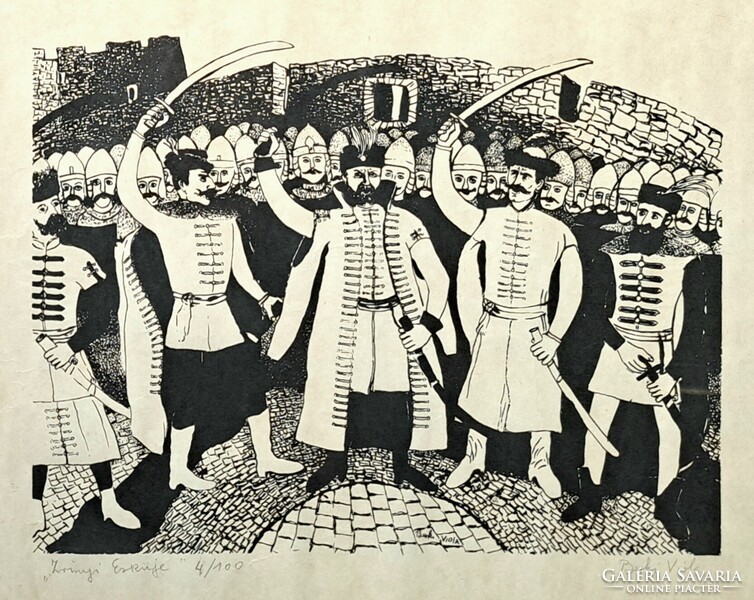 Berki Viola: Zrínyi esküje (szitanyomat, modern vékony keretben) 1970-es évek